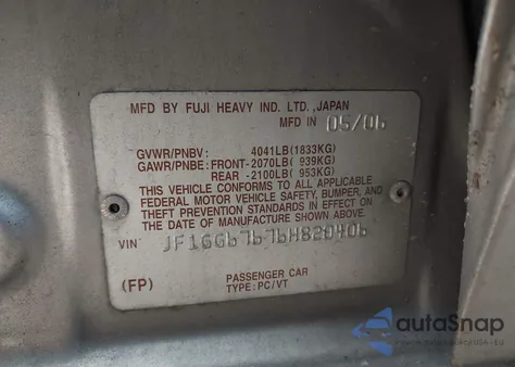 2006 Subaru Impreza 2.5I из США, поврежденный, VIN JF1GG67676H820406